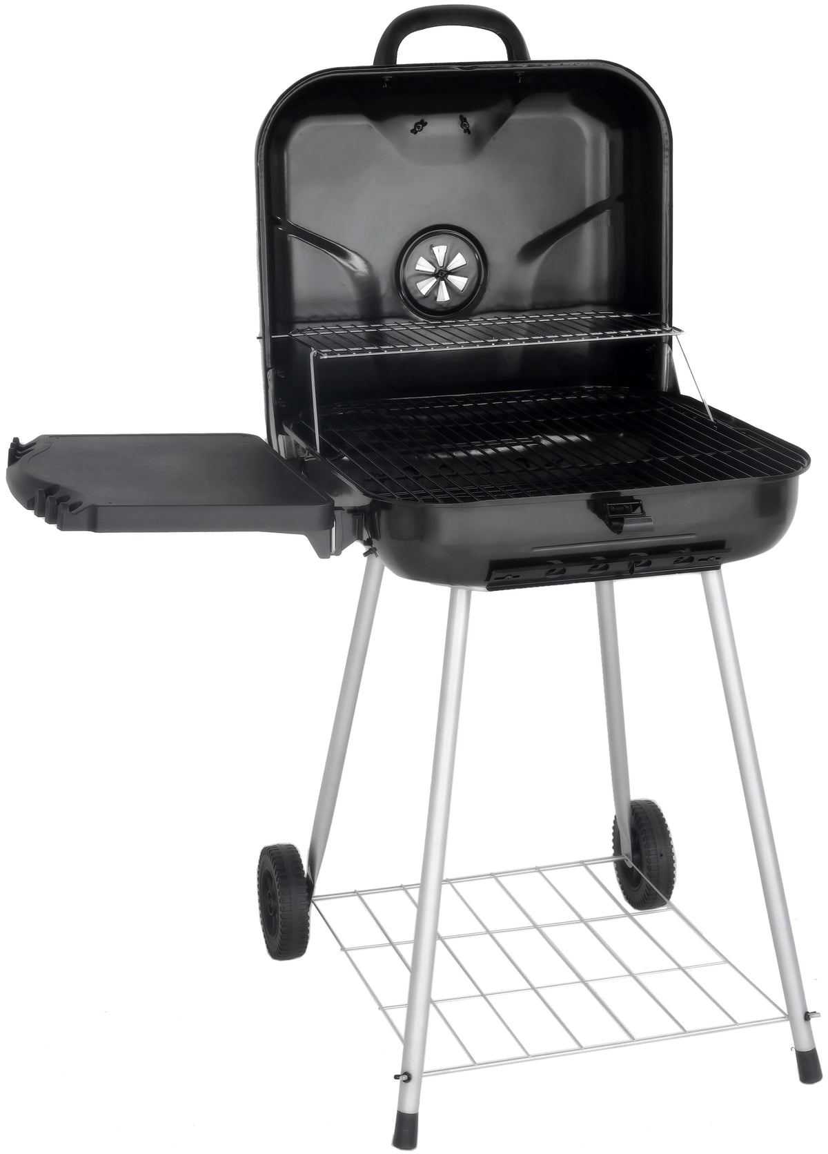 22 Square Steel Charcoal Grill with Foldable Side Shelf, Black M559014