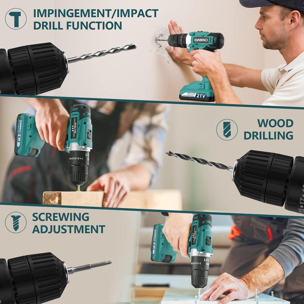 21V MAX Cordless Impact Drill with 24pcs Drill Bit Combo Set and Tool Case D844