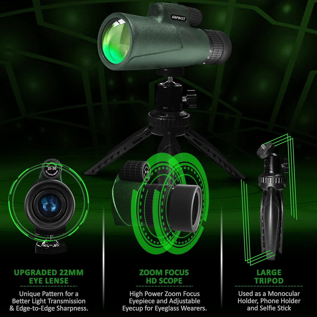 25X50 High Definition Monocular Telescope with Smartphone Holder & Tripod G99026