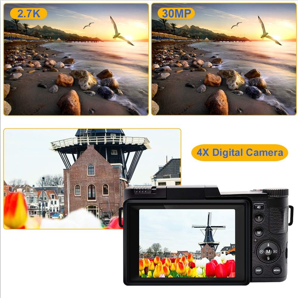 2.7K 30MP Full HD Digital Camera with Retractable Flash and 3 Inch Flip Screen L6311