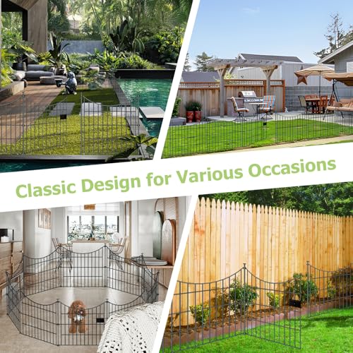 10 Panels Rustproof Metal Garden Fence with Ground Stakes J452019