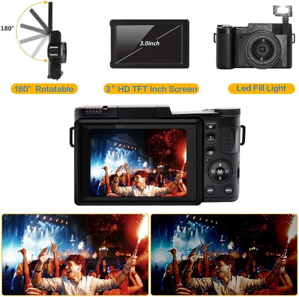 2.7K 30MP Full HD Digital Camera with Retractable Flash and 3 Inch Flip Screen L6311