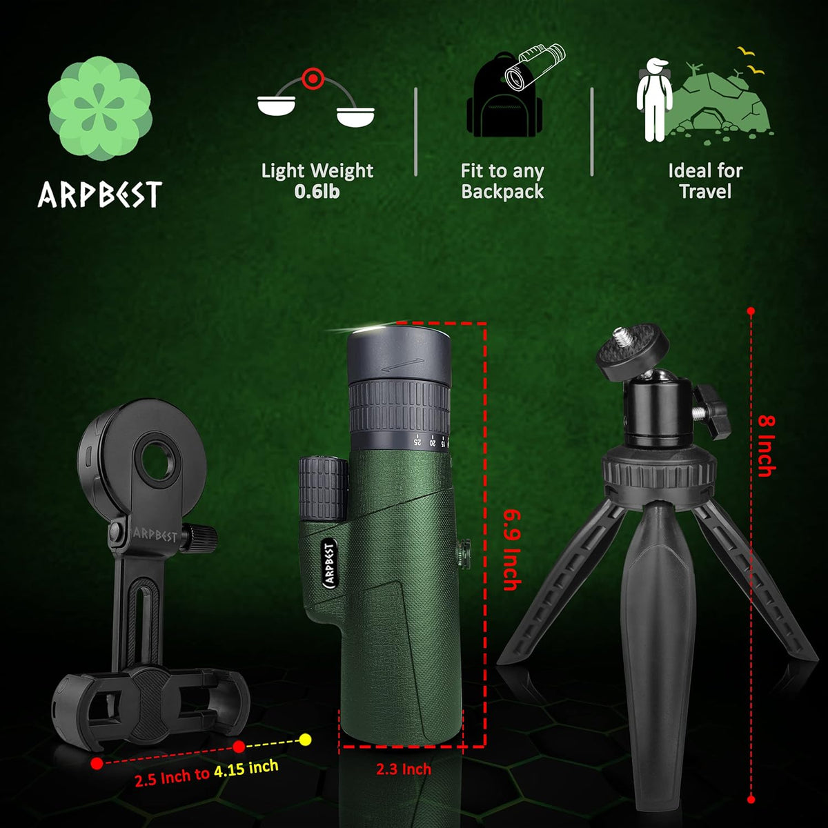 25X50 High Definition Monocular Telescope with Smartphone Holder & Tripod G99026