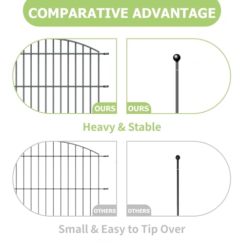 10 Panels Rustproof Metal Garden Fence with Ground Stakes J452019