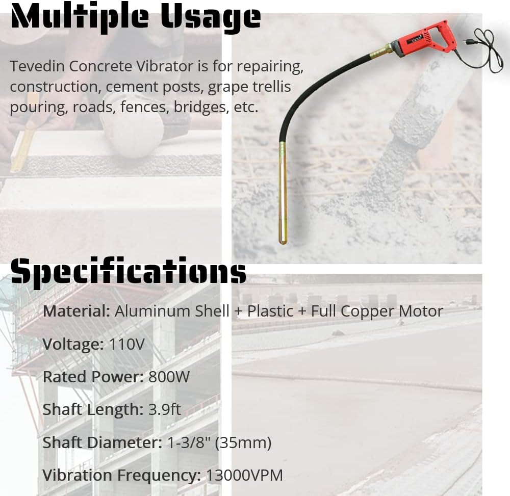 Electric Concrete Vibrator 110V 800W Hand Held 1.2M Hose Pack of 2 K7236
