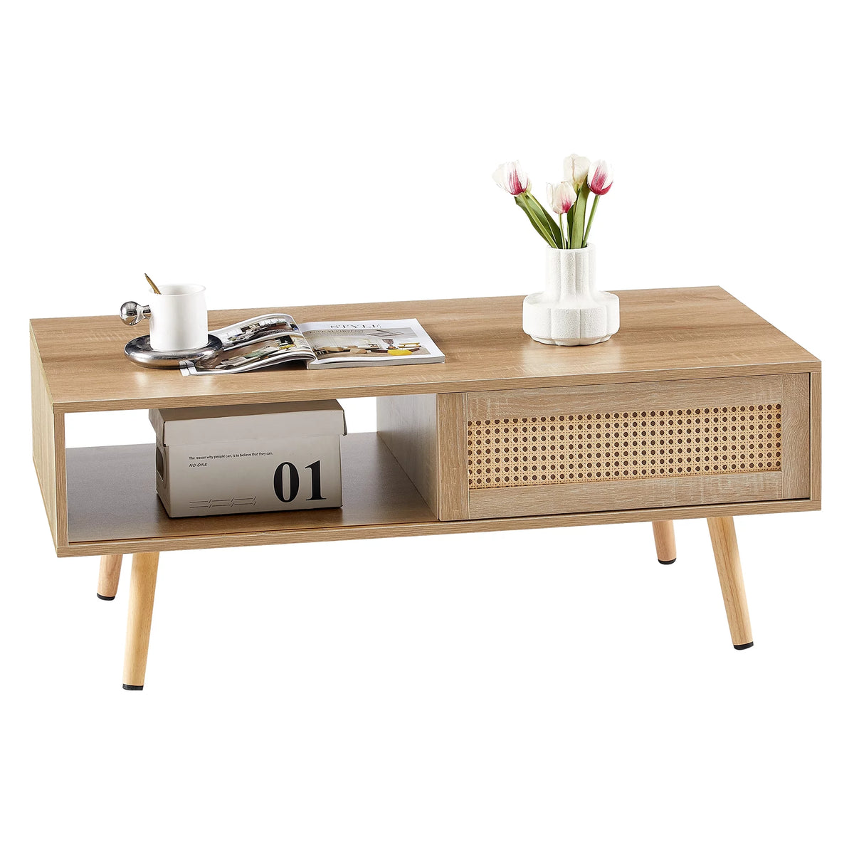 41.34" Rattan Coffee Table with Sliding Door Storage R170094