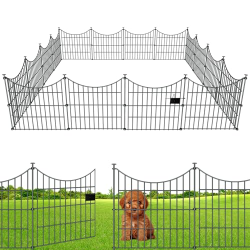 10 Panels Rustproof Metal Garden Fence with Ground Stakes J452019