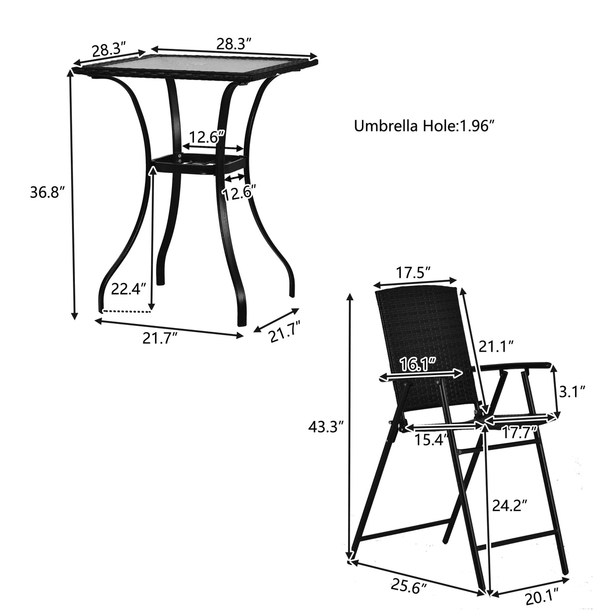 2 Pieces Outdoor Bistro Set with Umbrella Hole, 4 Foldable Chair, Brown K785917