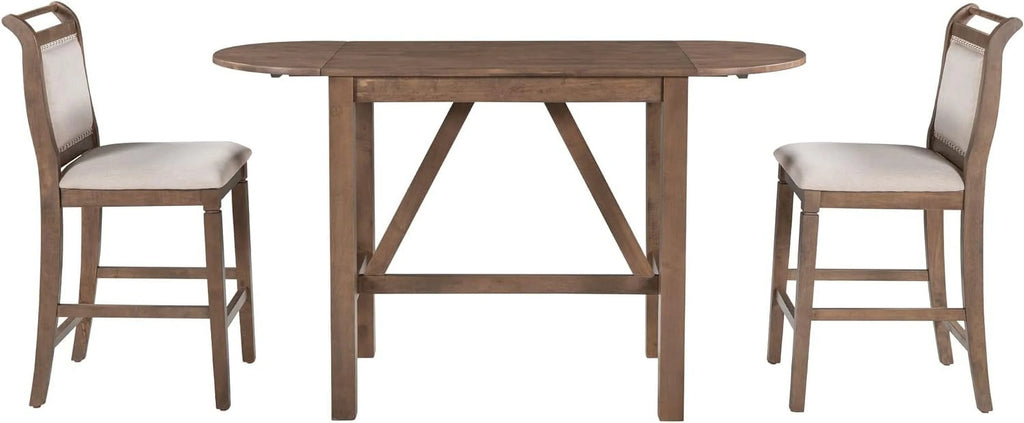 3-Piece Wood Counter Height Dining Table Set with 2 Upholstered Chairs and Drop Leaf P68683