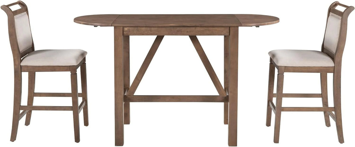 3-Piece Wood Counter Height Dining Table Set with 2 Upholstered Chairs and Drop Leaf P68683