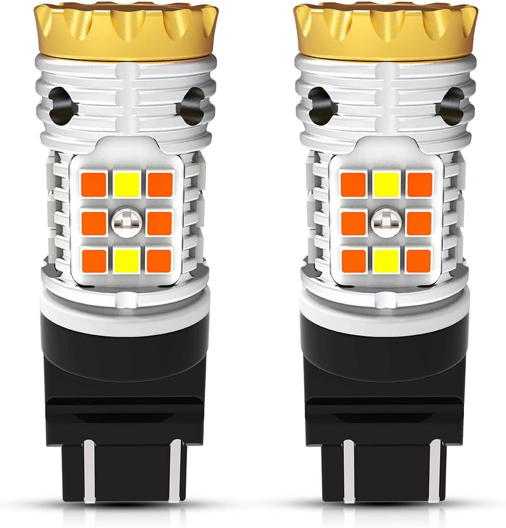 4257 LED Bulb Switchback Front Turn Signal Canbus Ready Built in Resistor Amber Blinker White Daytime Running Light DRL 2 Pack B3090