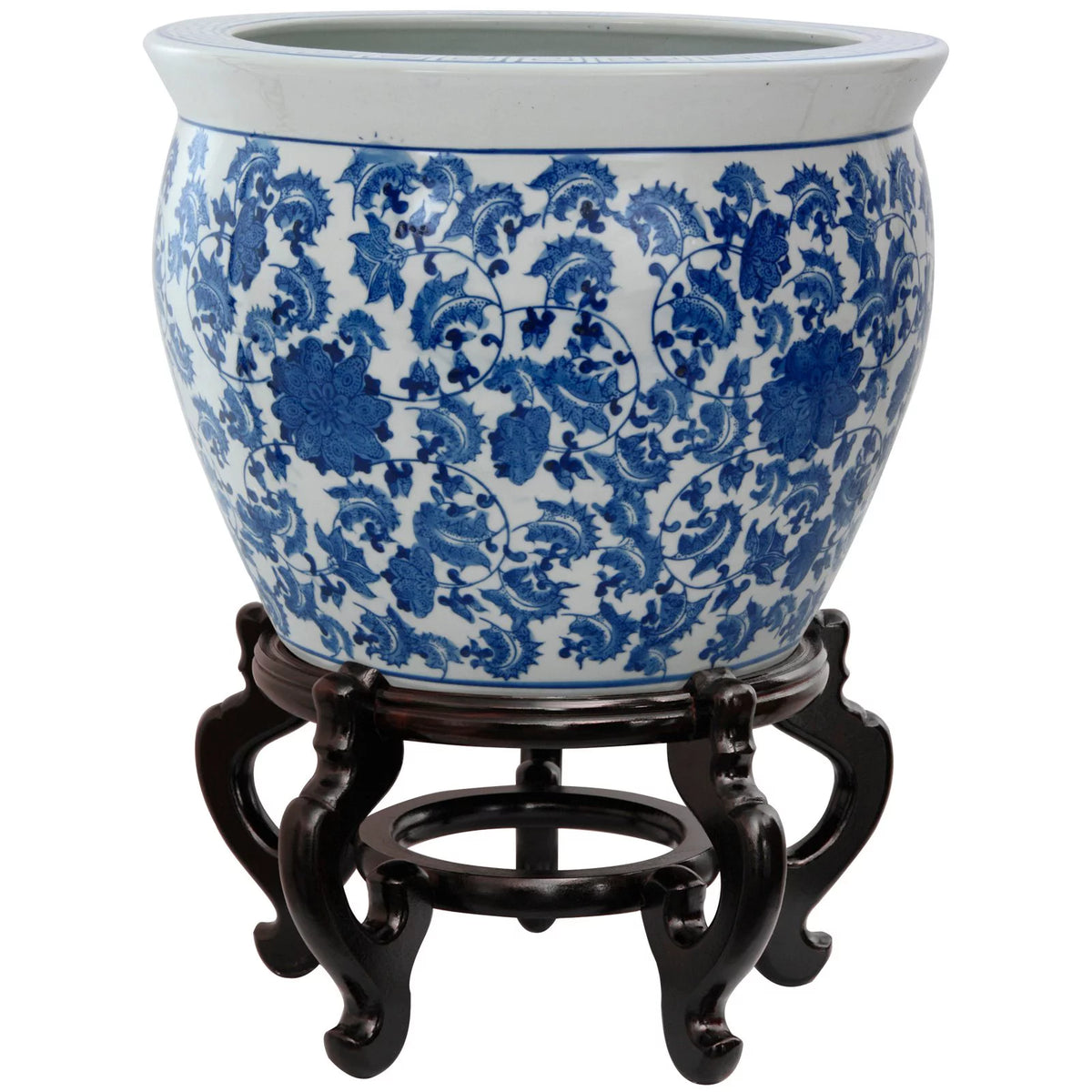 14" Floral Blue & White Porcelain Fishbowl B744209