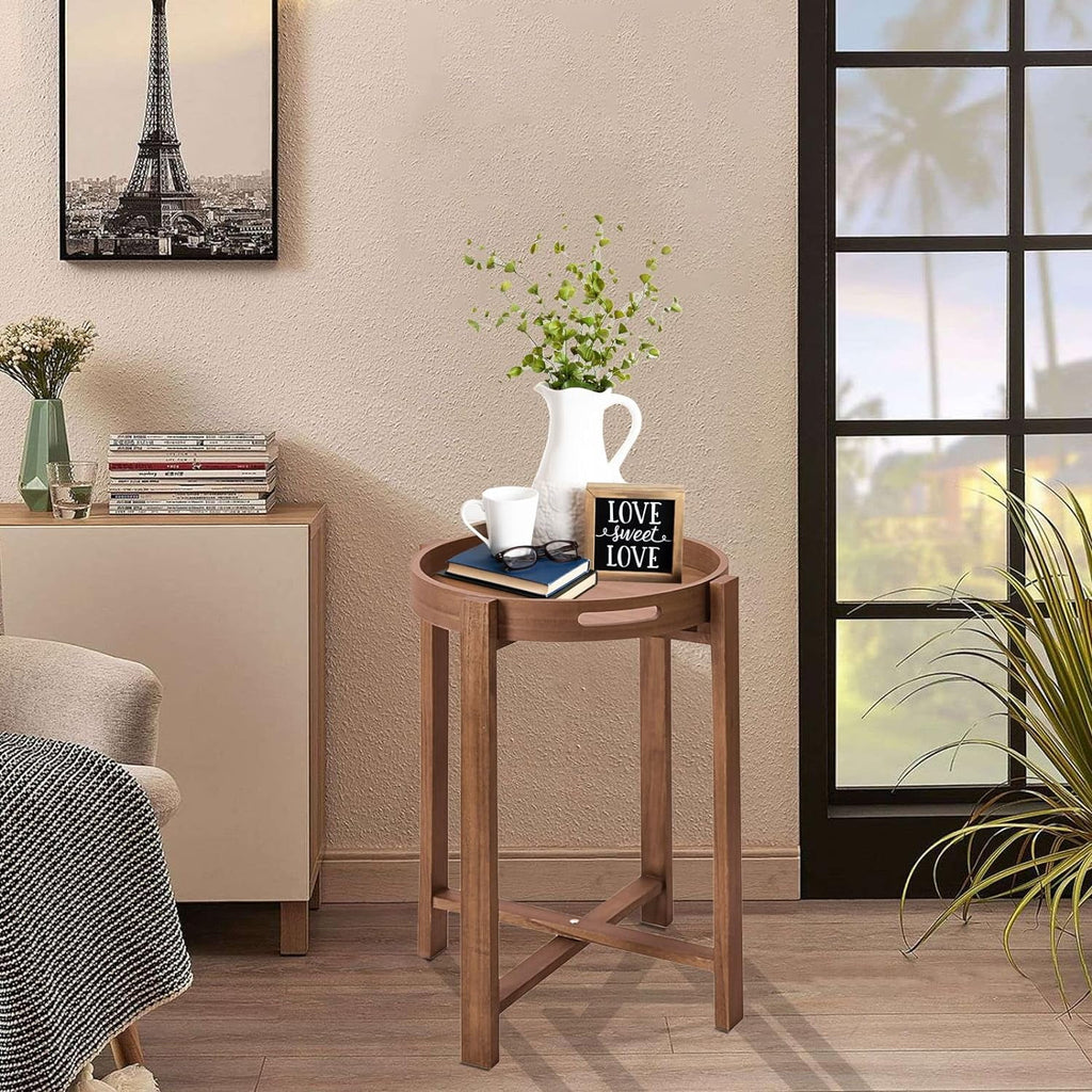 15” Round Wooden Side Tray Table X8921