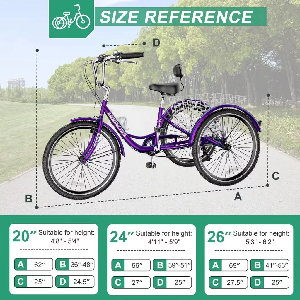 24Inch Adult Electric Tricycles 3 Wheel Electric Bike, 15.5 mph 500W Electric Trikes, 7-Speed, 36V Removable Lithium Battery R565703