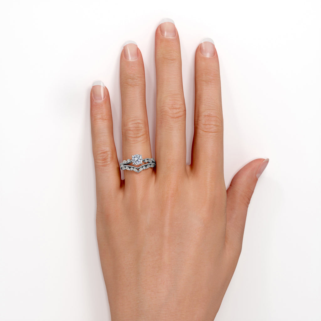 1.50 Carat Round Cut Moissanite and Real Diamond Bridal Ring Set G276869