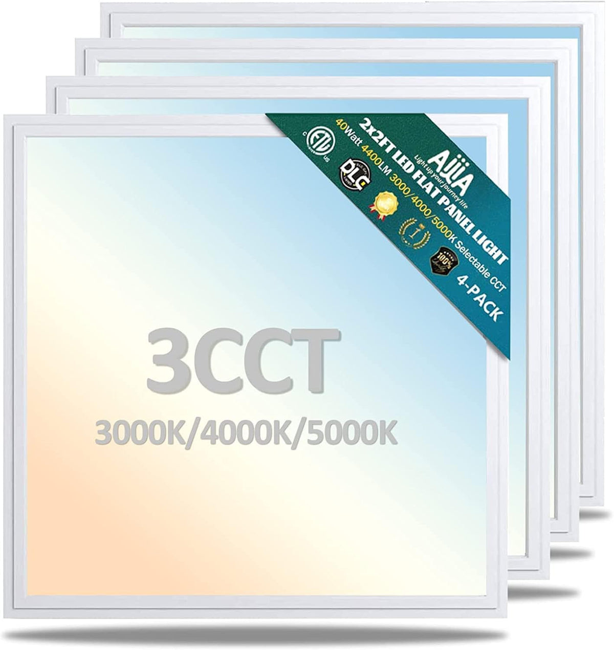 2x2FT LED Flat Panel Light, Selectable CCT, Dimmable, 40W 4000LM, 4Pack N976263