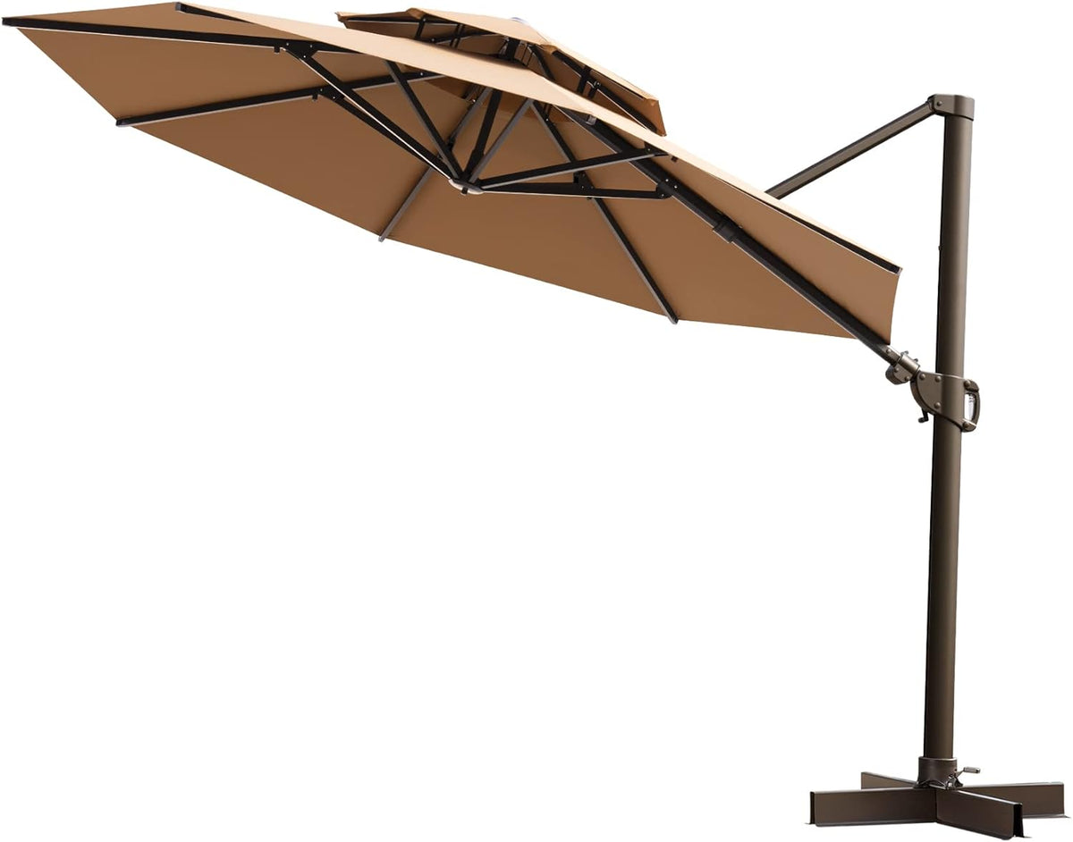11.5FT Double Top Round Grey Offset Cantilever Outdoor Umbrella H965