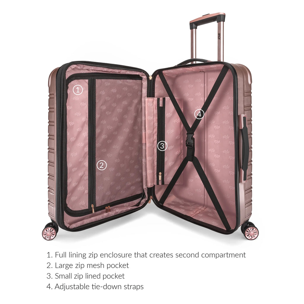 3 Piece Hardside Luggage Set, 20" Carry-on, 24" and 28" Checked, Rose Gold O936