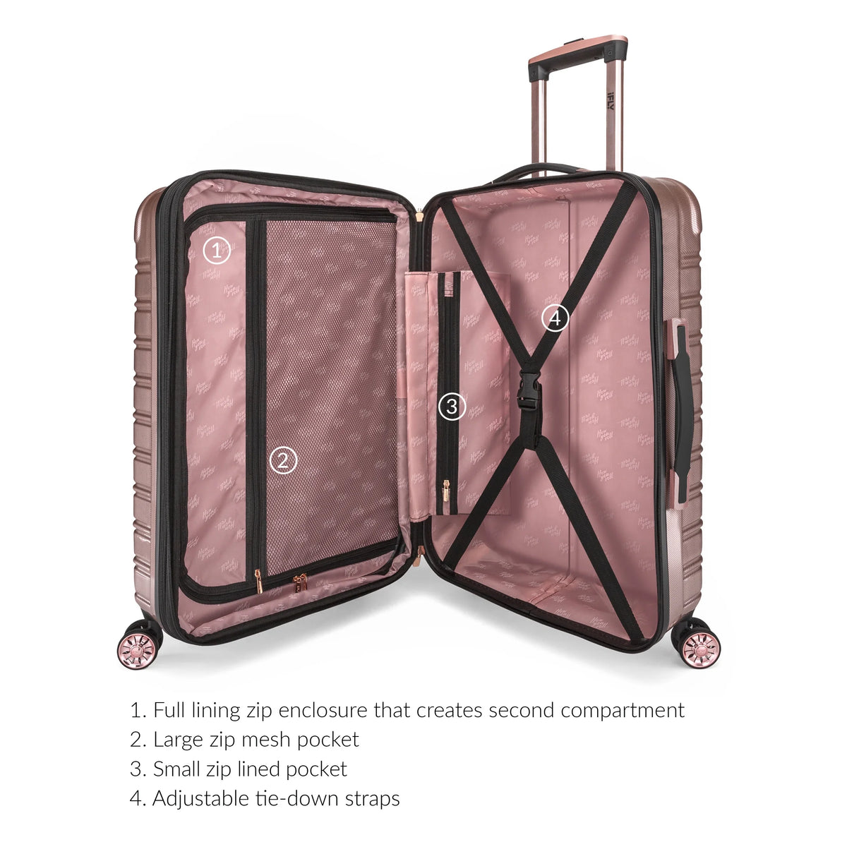 3 Piece Hardside Luggage Set, 20" Carry-on, 24" and 28" Checked, Rose Gold O936