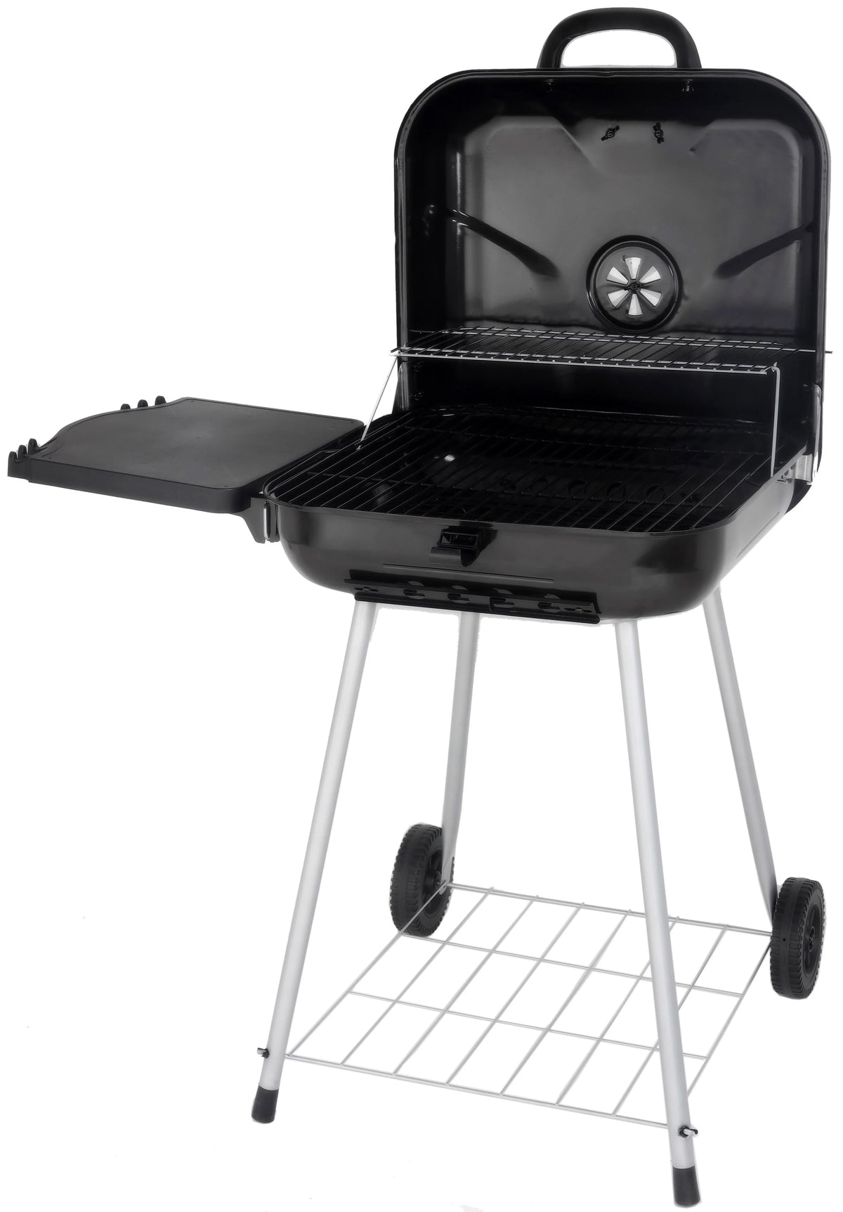 22 Square Steel Charcoal Grill with Foldable Side Shelf, Black M559014