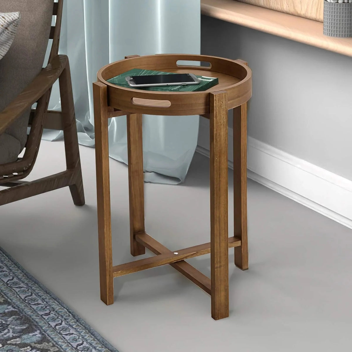 15” Round Wooden Side Tray Table X8921