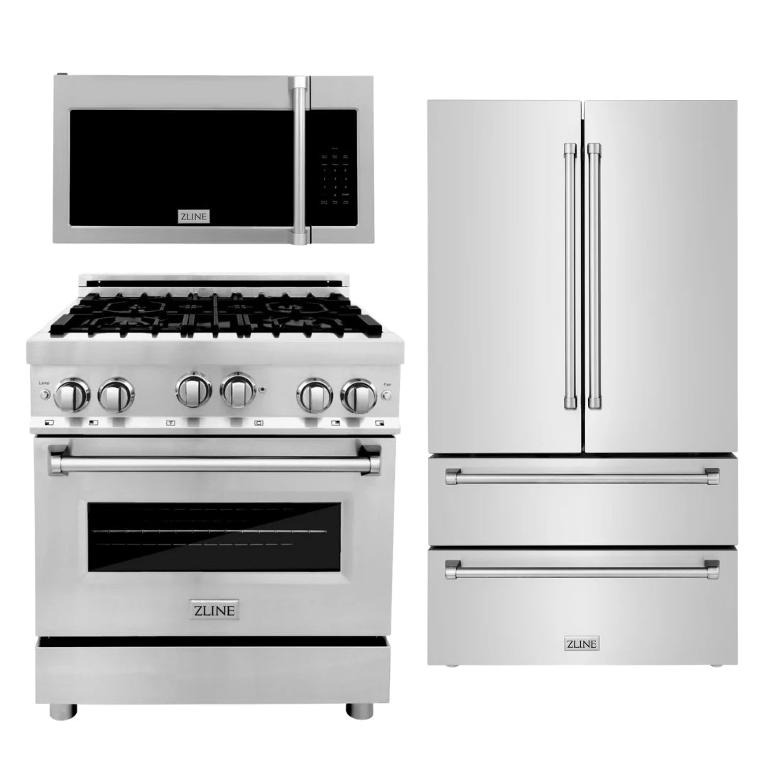 30 in. Gas Range, Over-the-Range Microwave, Refrigerator V894