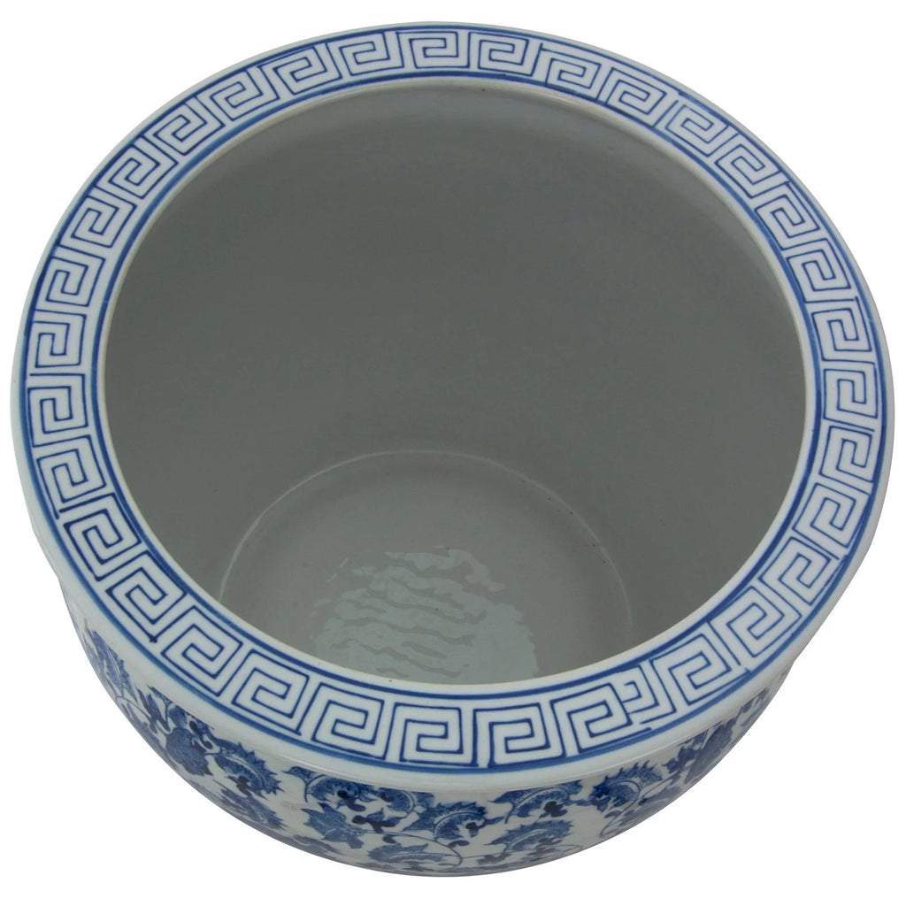 14" Floral Blue & White Porcelain Fishbowl B744209