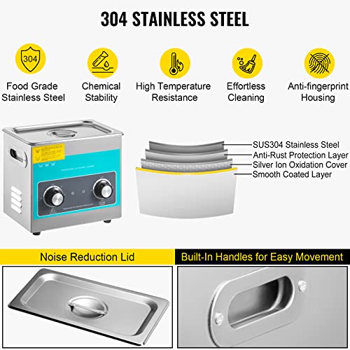 3L 40kHz 304 Stainless Steel Ultrasonic Cleaner P65717