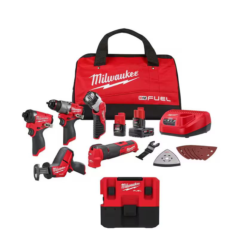 12-Volt Cordless 5-Tool Combo Kit with Batteries and Bag + Wet/Dry Vacuum S83083