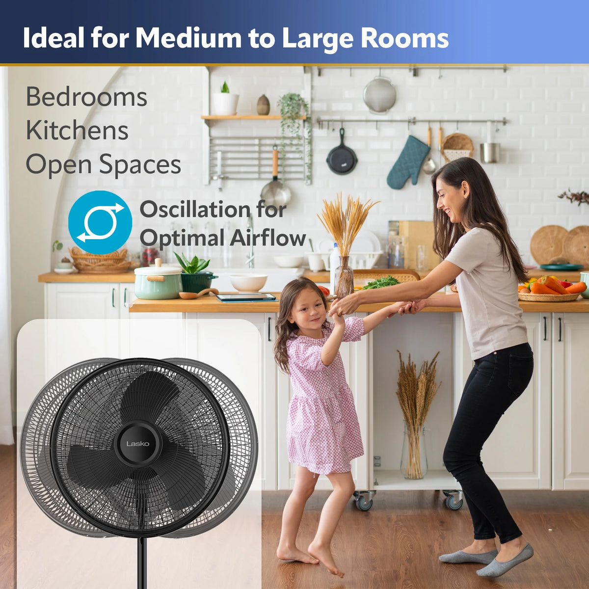 16" Oscillating Adjustable Pedestal Fan with 3-Speeds, 47" H, Black E963978