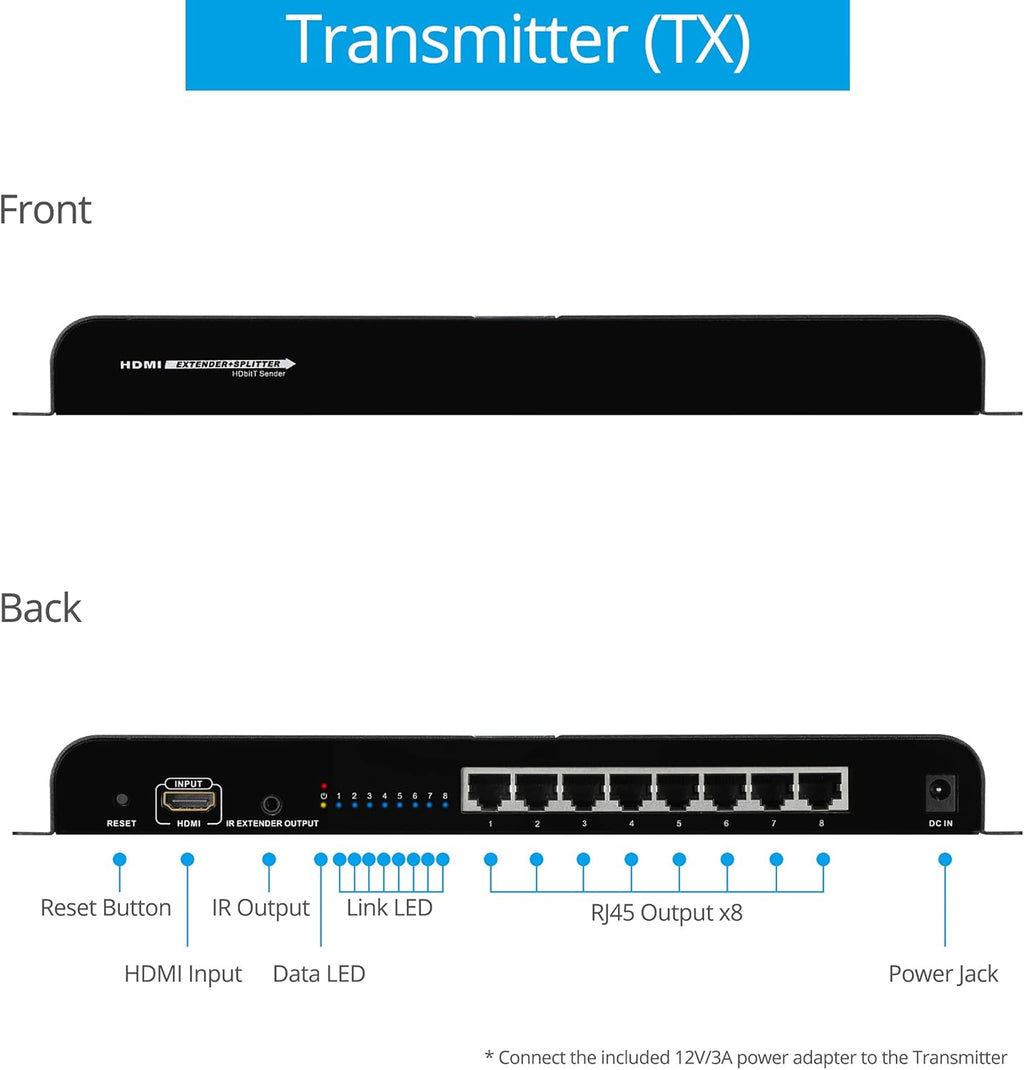 1080p 8 Port HDMI Extender Splitter over CAT5e / CAT6 O773370