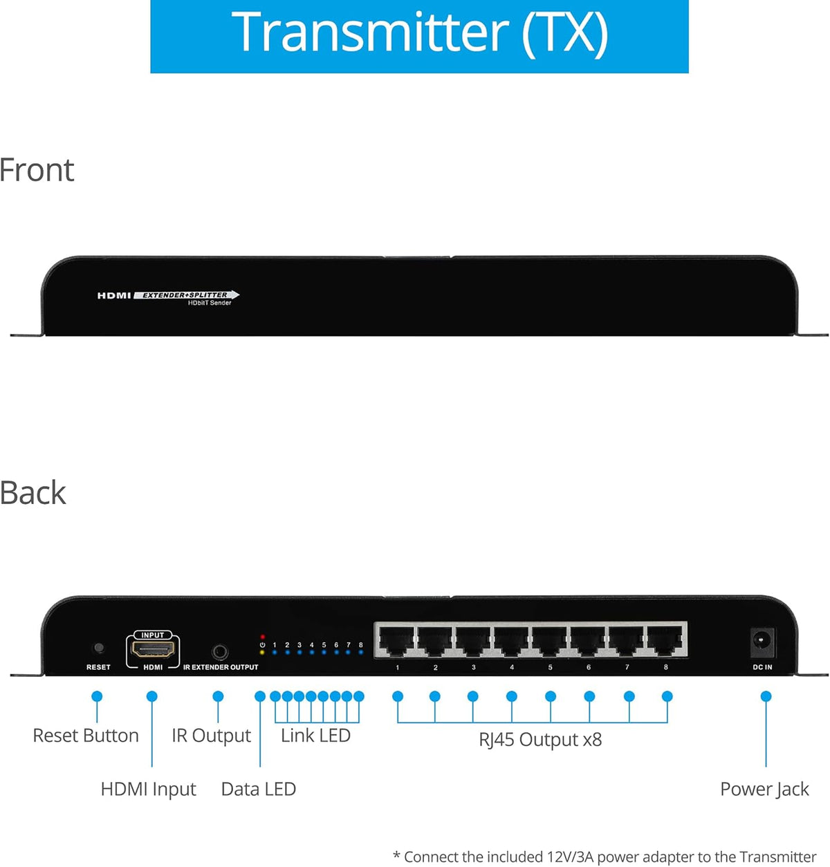 1080p 8 Port HDMI Extender Splitter over CAT5e / CAT6 O773370