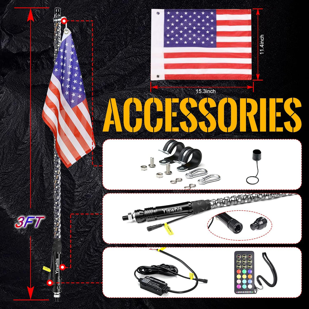 2 Pack Lighted Whips with Remote and App Control R137789