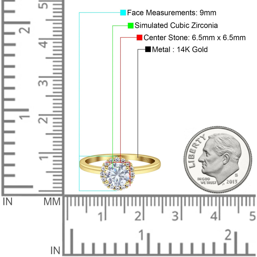 14K Yellow Gold Art Deco Halo Cubic Zirconia Engagement Ring A877