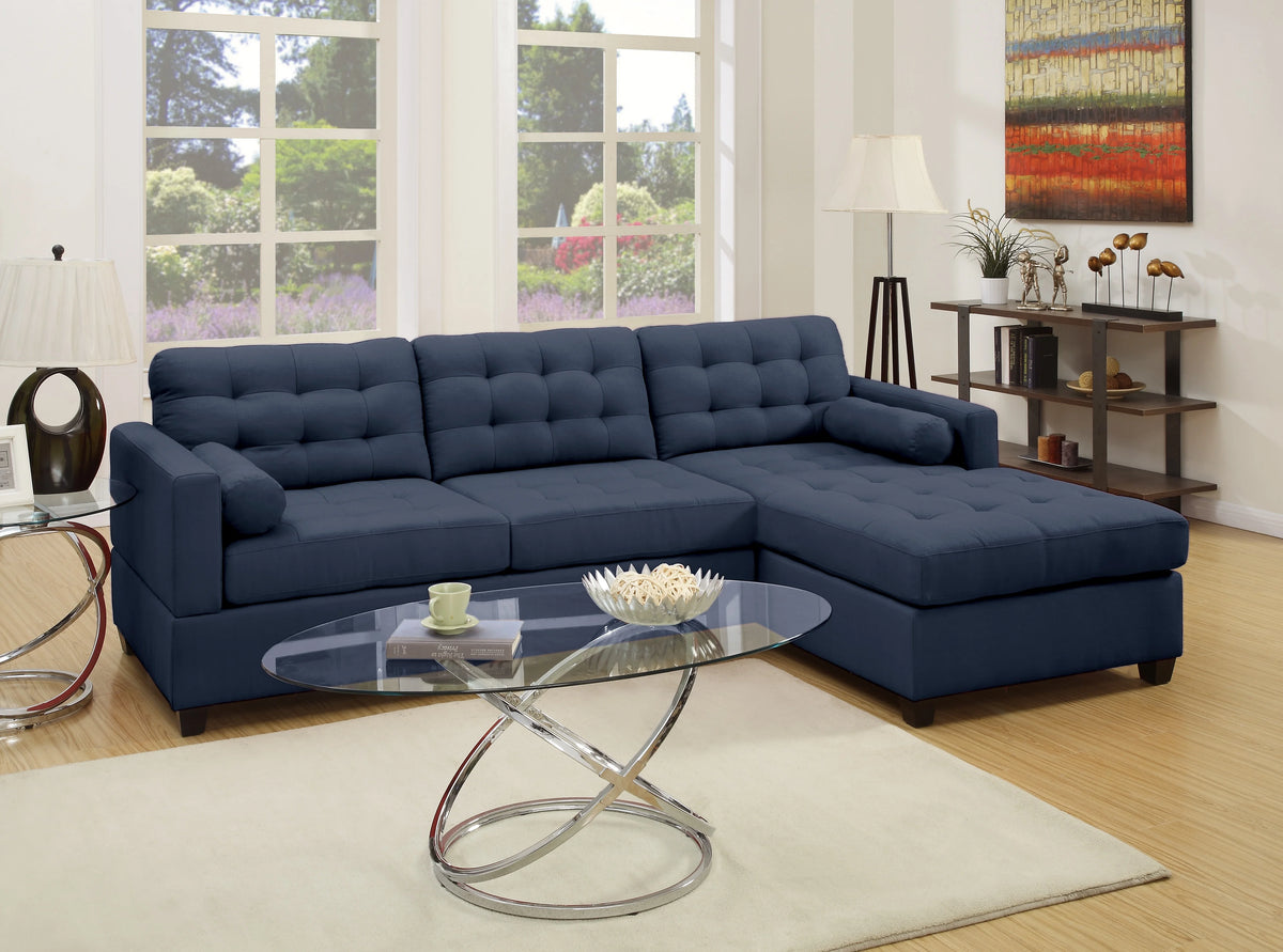 2 Piece Fabric Compact Sectional Sofa Set Dark Blue F9718