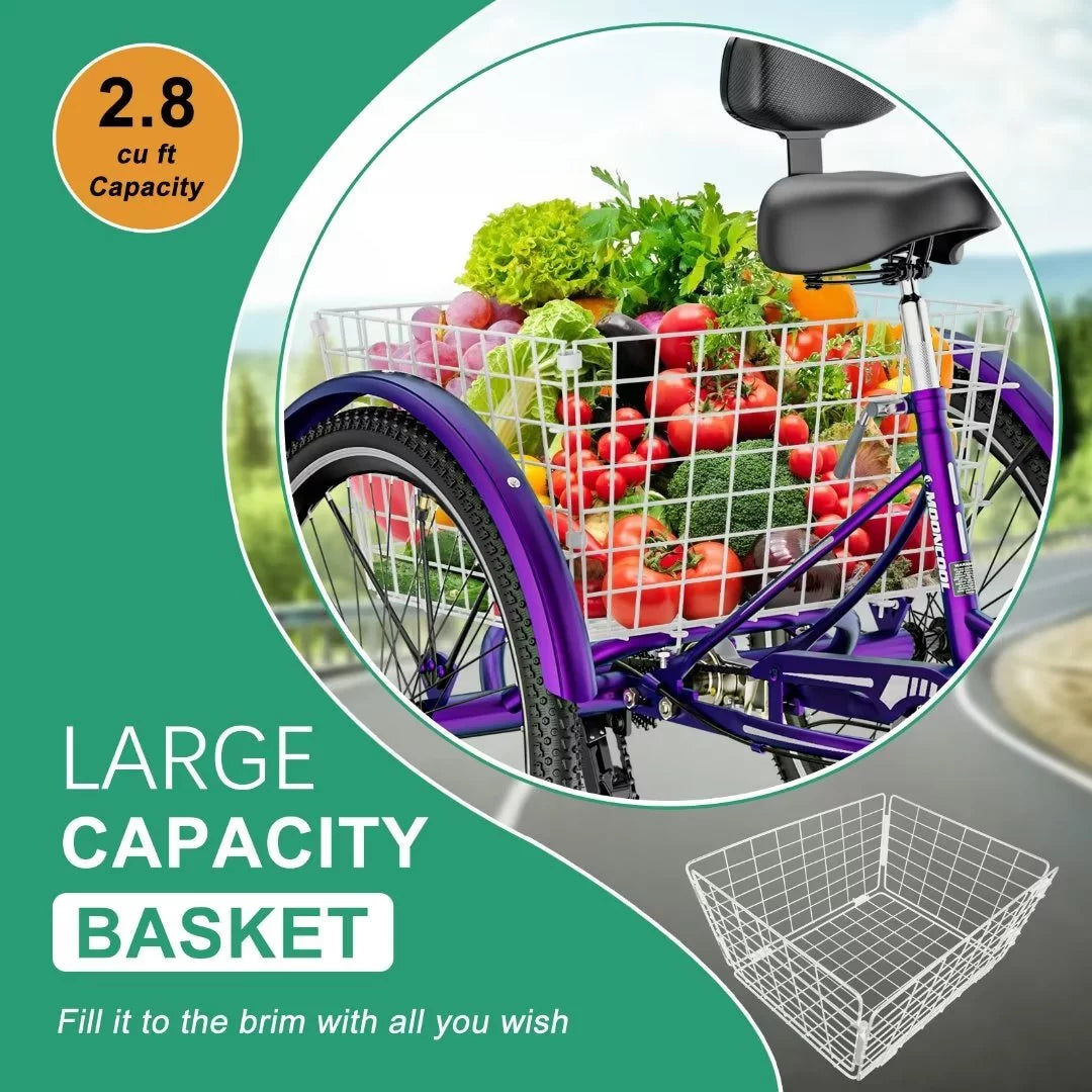 24Inch Adult Electric Tricycles 3 Wheel Electric Bike, 15.5 mph 500W Electric Trikes, 7-Speed, 36V Removable Lithium Battery R565703