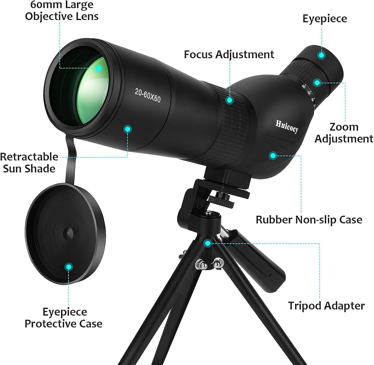 20-60x60mm Zoom Spotting Scope with Tripod, Phone Adapter, Carry Bag P238