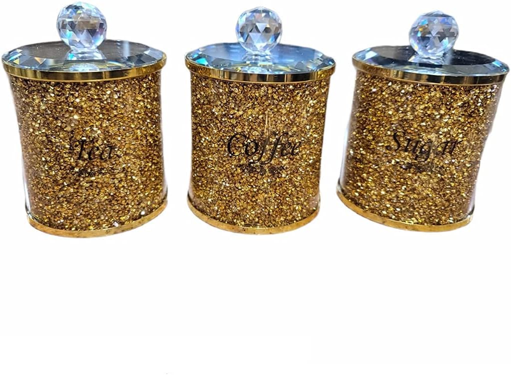 3PC Tea Coffee Sugar Glass Canisters C3709