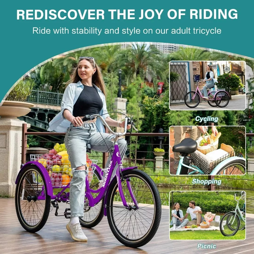 24Inch Adult Electric Tricycles 3 Wheel Electric Bike, 15.5 mph 500W Electric Trikes, 7-Speed, 36V Removable Lithium Battery R565703