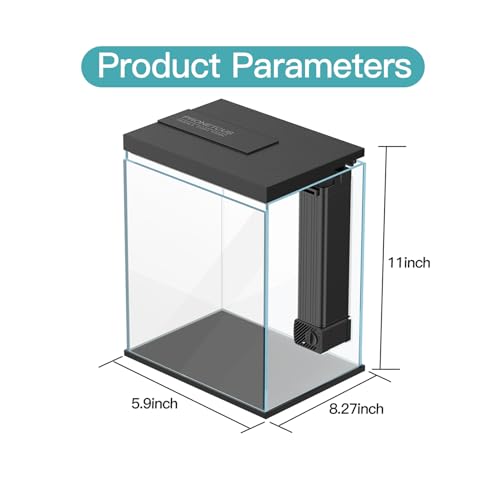 2 Gallon Glass Betta Fish Tank with Heater Filter and Light O95813