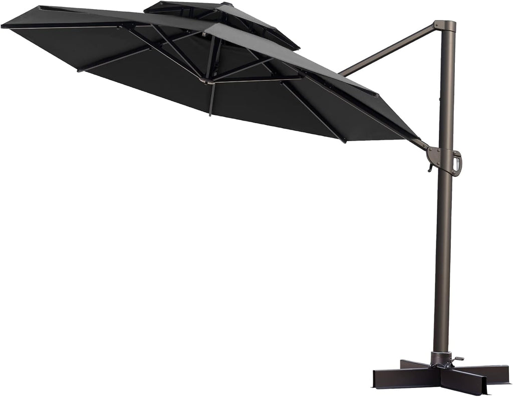 11.5FT Double Top Round Grey Offset Cantilever Outdoor Umbrella H965
