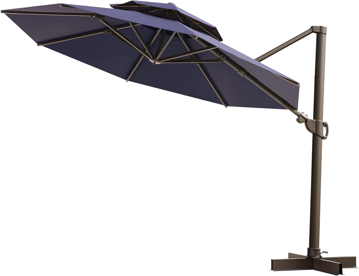 11.5FT Double Top Round Grey Offset Cantilever Outdoor Umbrella H965