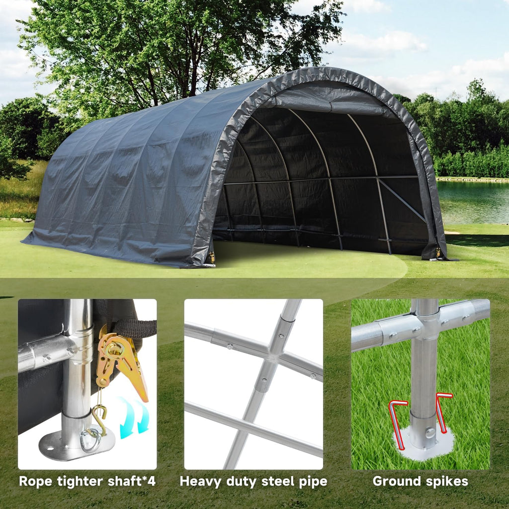 12 x 24 FT Heavy Duty Carport with All-Steel Metal Frame Q410764