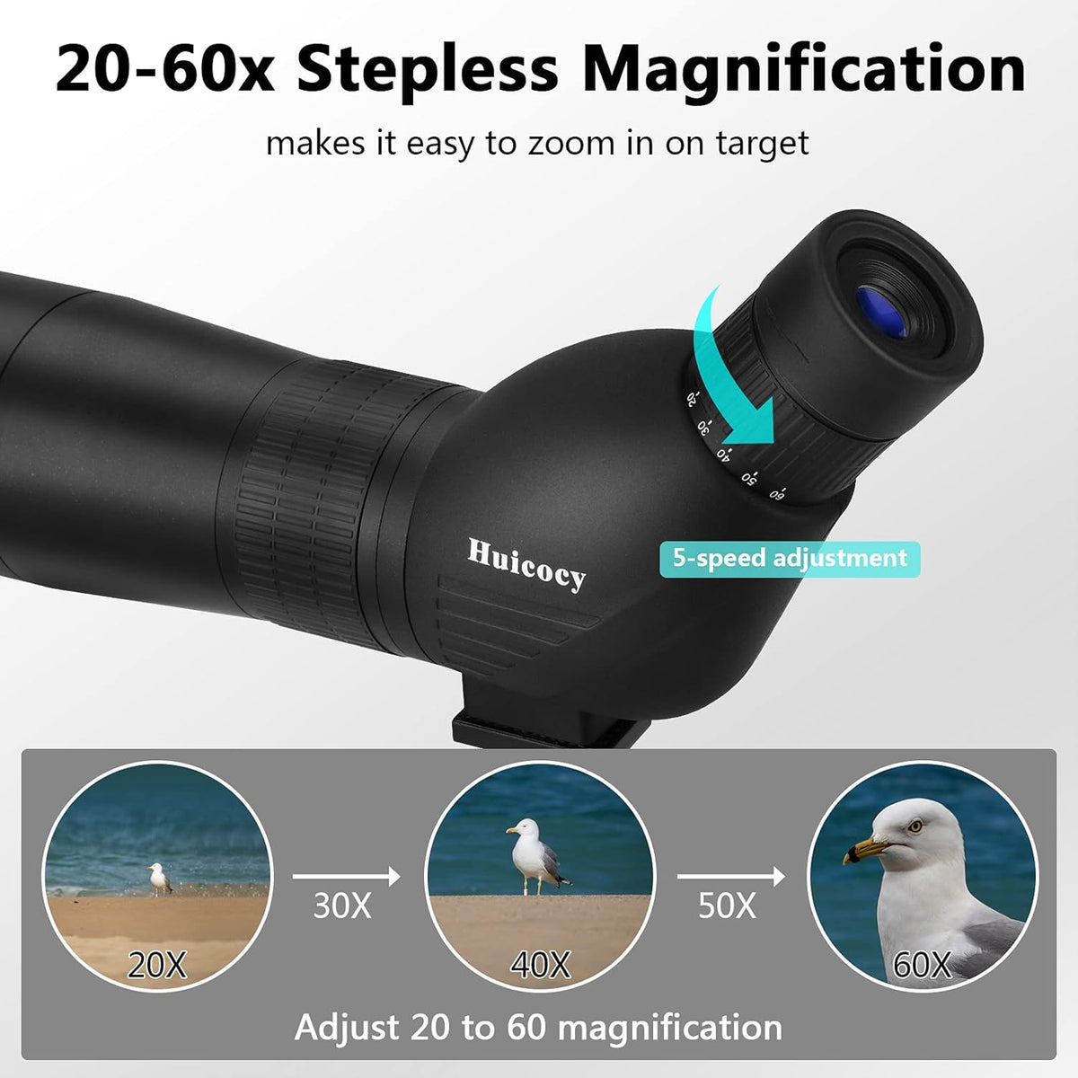 20-60x60mm Zoom Spotting Scope with Tripod, Phone Adapter, Carry Bag P238