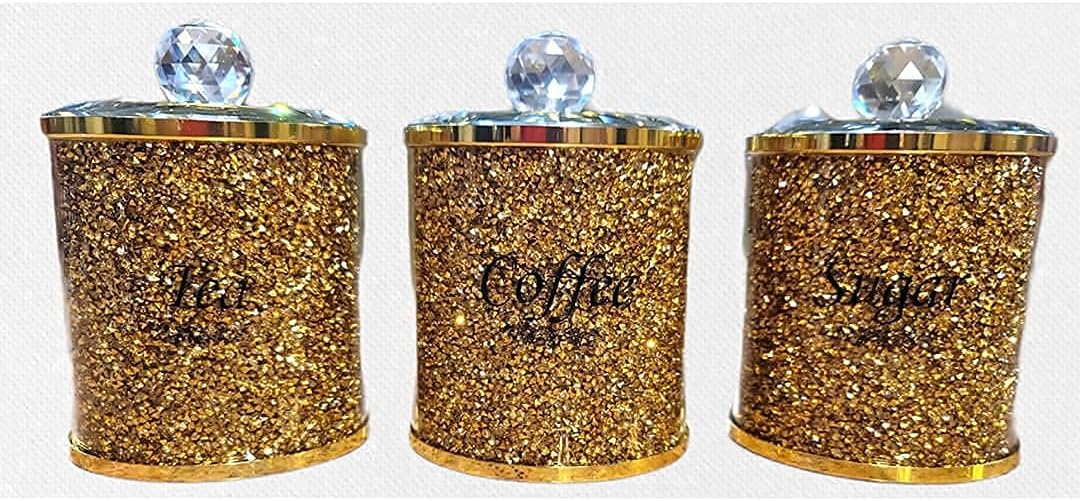 3PC Tea Coffee Sugar Glass Canisters C3709