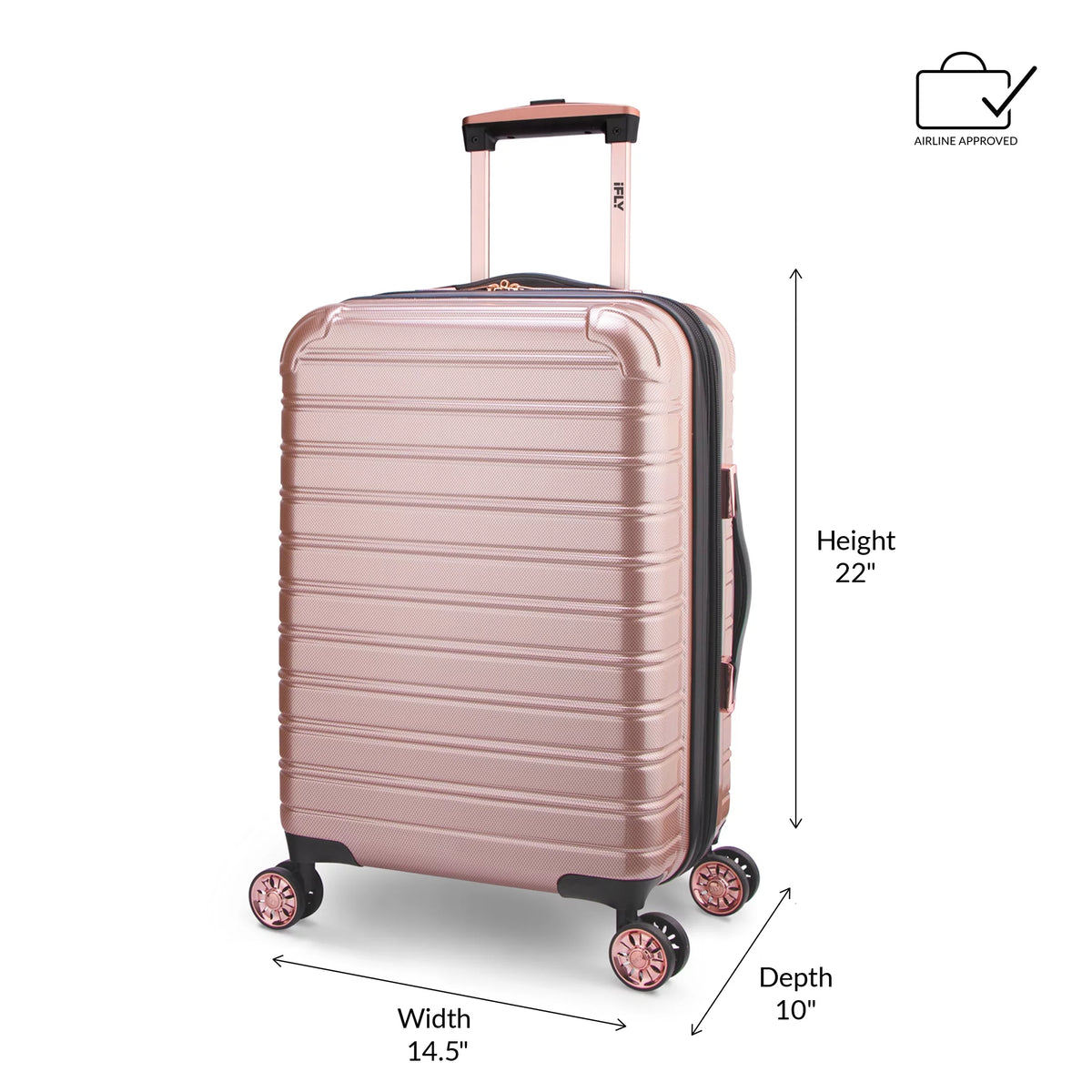 3 Piece Hardside Luggage Set, 20" Carry-on, 24" and 28" Checked, Rose Gold O936