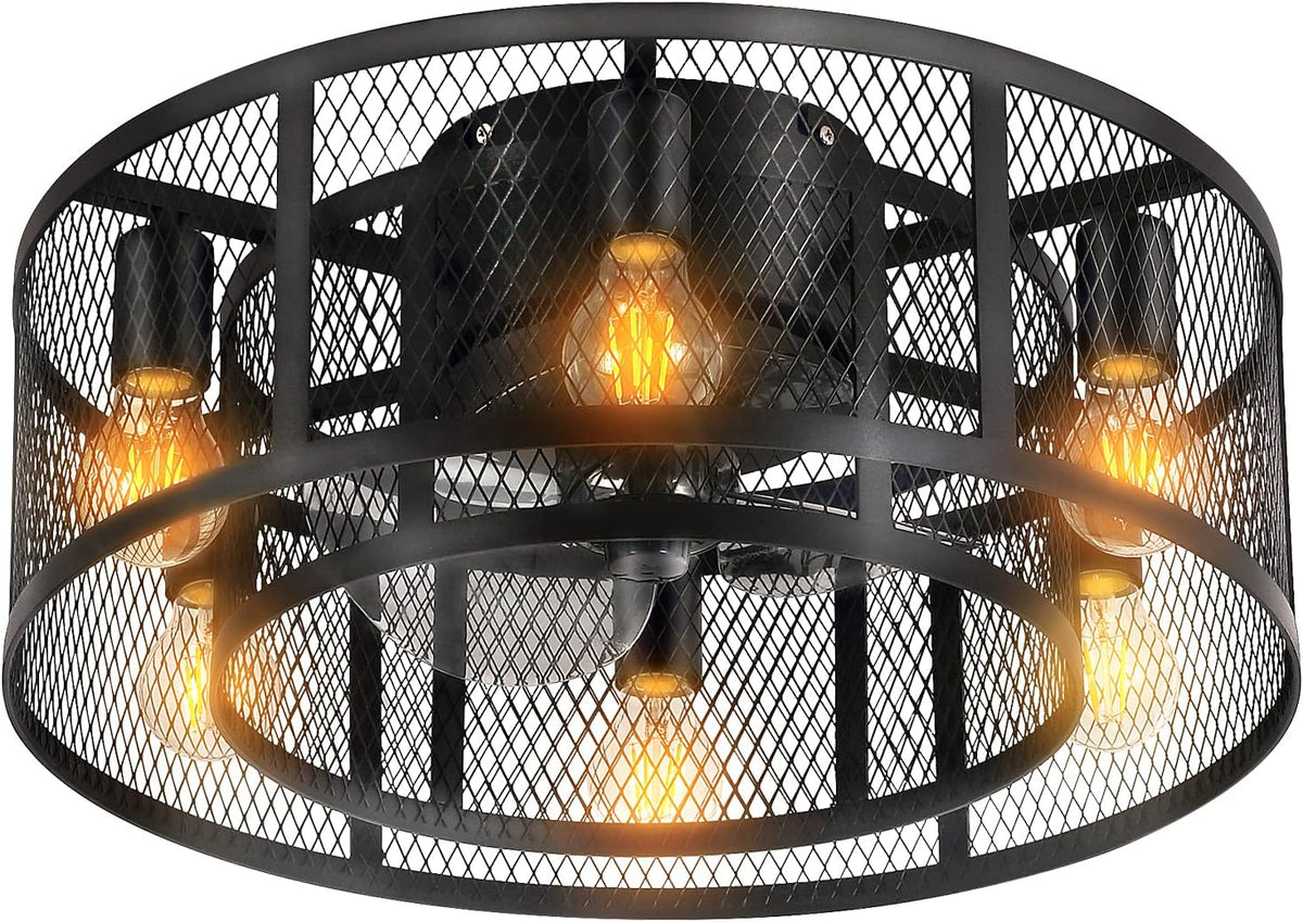 20'' Black Caged Ceiling Fan with Light O641