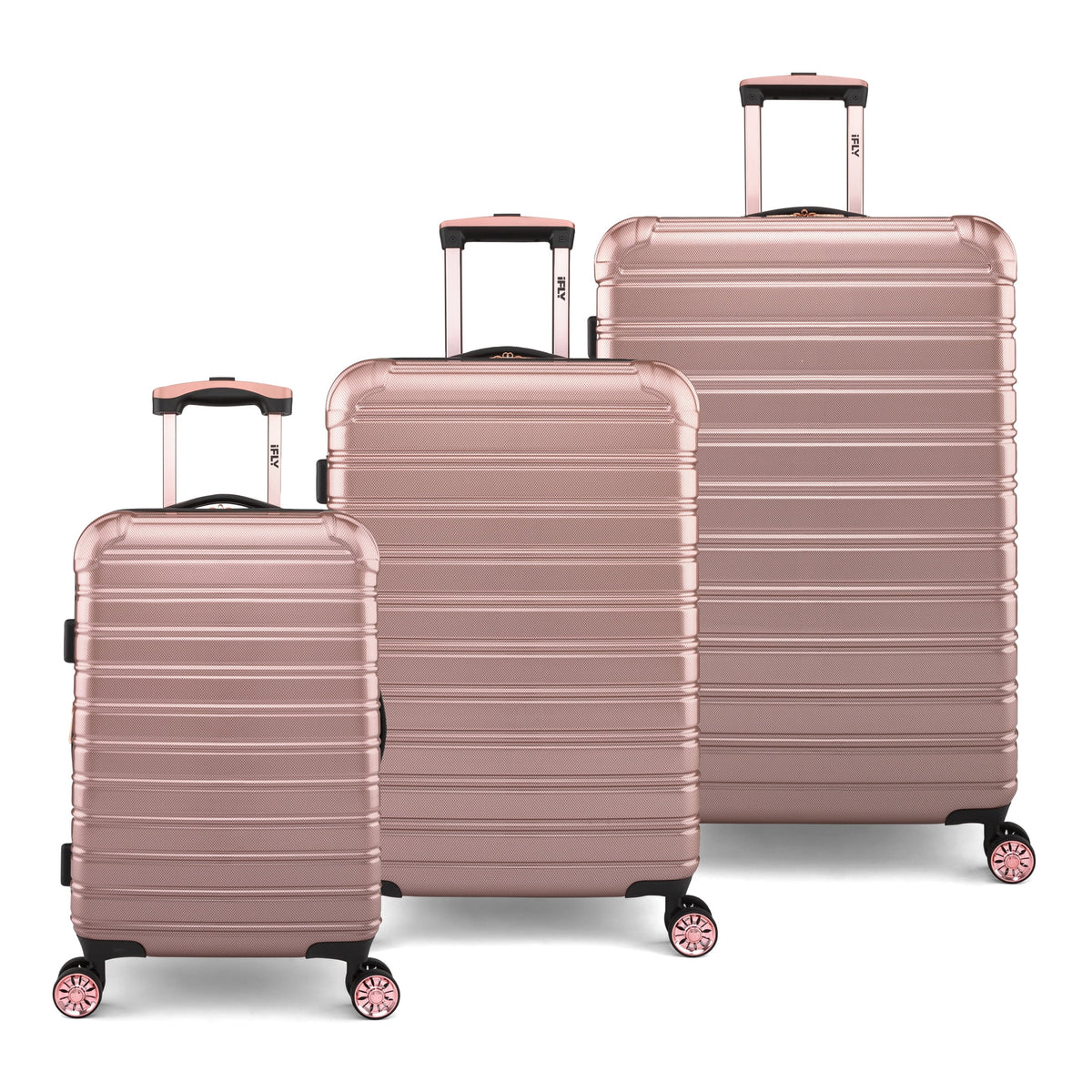 3 Piece Hardside Luggage Set, 20" Carry-on, 24" and 28" Checked, Rose Gold O936