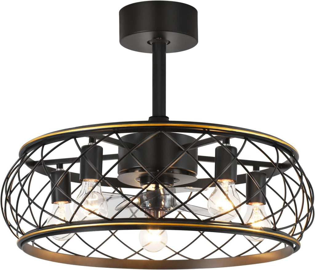 20'' Black Caged Ceiling Fan with Light O641