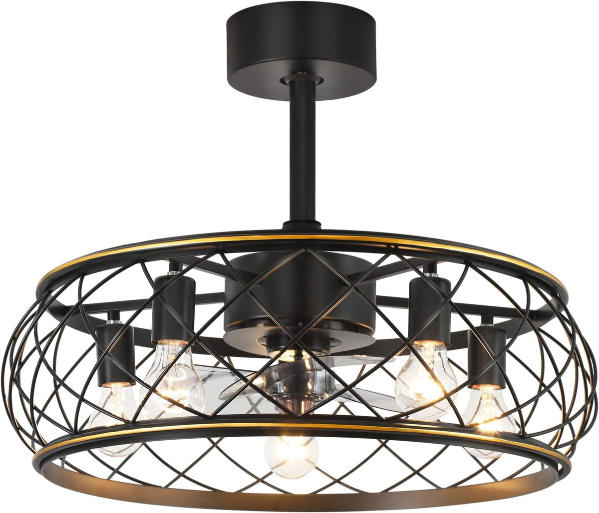 20'' Black Caged Ceiling Fan with Light O641